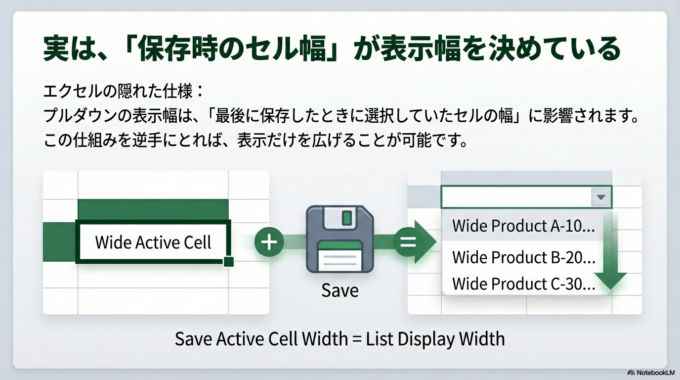 エクセルでリストの表示幅が狭くなる原因