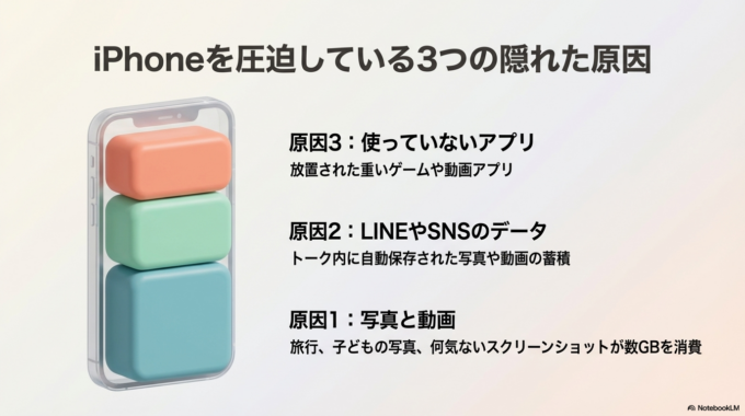 iPhoneの容量がいっぱいになる主な原因