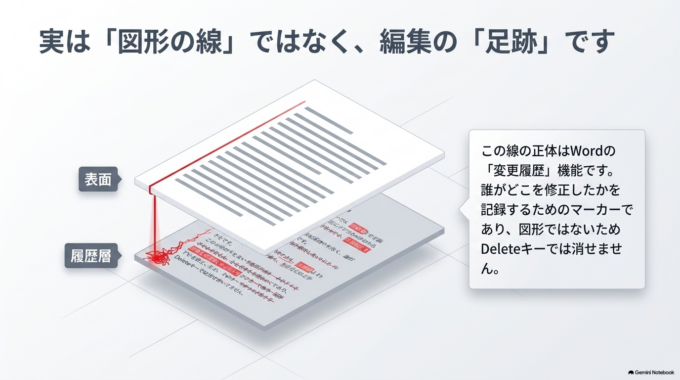 Wordの文書の左側にある赤い縦線は何？