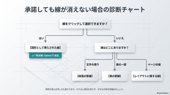 ただし、画面上で縦線が見えなくなったことと、変更履歴そのものを処理したことは同じではありません。