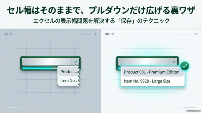 エクセルのプルダウンメニュー表示幅を広げる方法