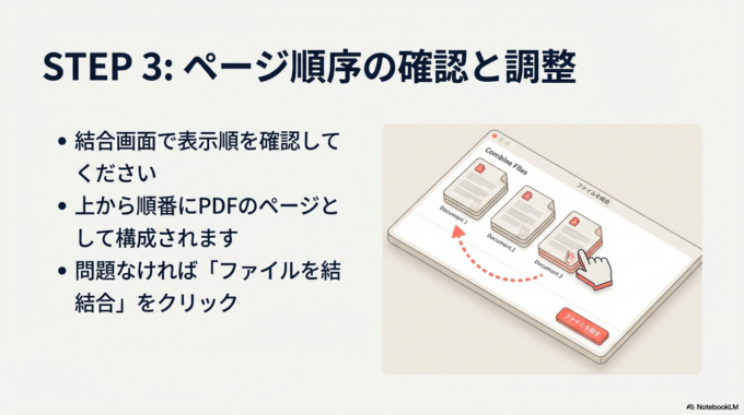 順番が問題なければ「ファイルを結合」をクリックします。