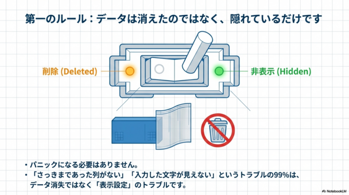 行や列が消えたように見える原因