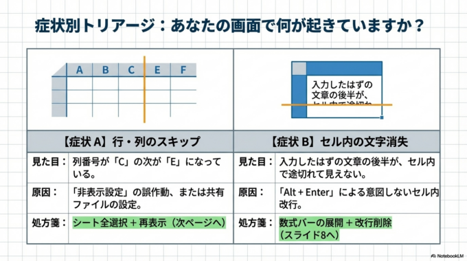 行や列を再表示する方法