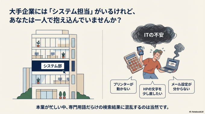 大手企業なら社内にシステム担当がいますが、小規模事業者はすべて自分で抱え込むことになります。