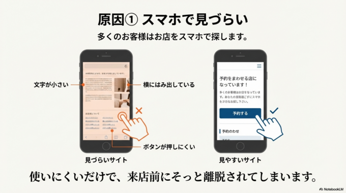 まず1つ目は、スマホで見づらいこと。