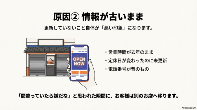 2つ目は、情報が古いままになっていること。