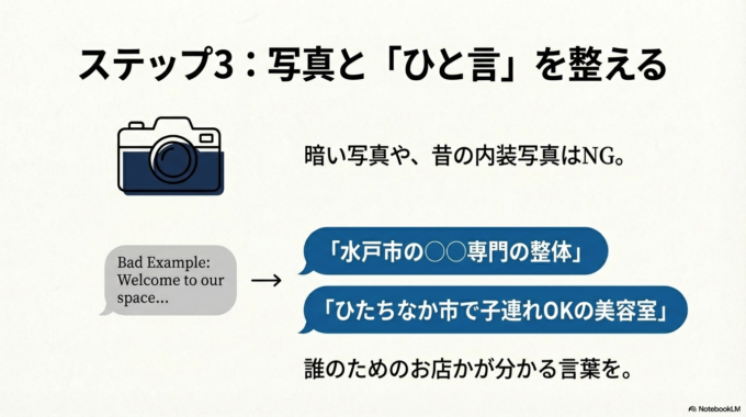 ステップ3 写真と“ひと言説明”を整える