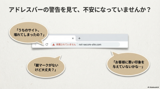 ホームページを開いたとき、アドレスバーに「保護されていません」と表示されてドキッとしたことはありませんか。