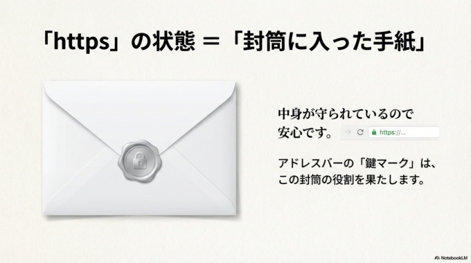 「https」の状態は、封筒に入っている手紙。中身が守られているので安心です。