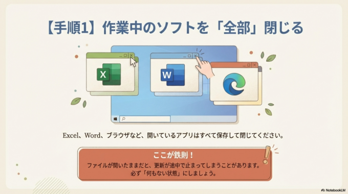 開いているソフトを全部閉じる