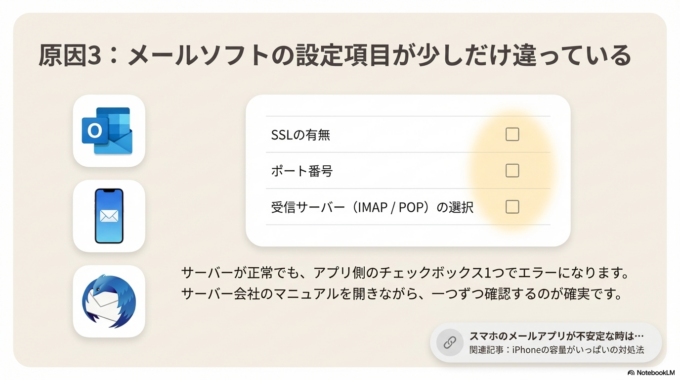 メールソフトの設定が少し違っている