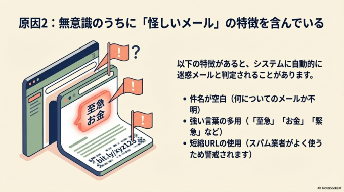 2つ目は、メールの内容が怪しいと判断されるケースです。