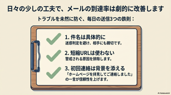 迷惑メールに入らないための予防策
