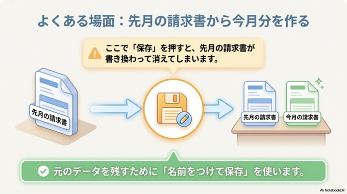 先月の請求書を開き、今月の請求書を作るとします。