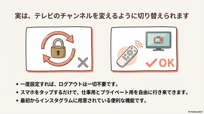 インスタのアカウント切り替え方法と注意点をやさしく解説します。