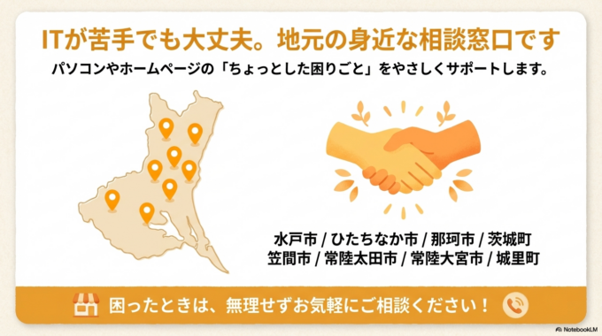 ITが苦手な方でも安心して使えるよう、やさしくサポートしていますので、困ったときは気軽にご相談ください。