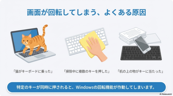 パソコン画面が急に横向きになる原因