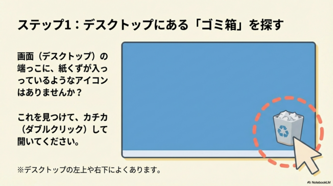 ステップ1：デスクトップにある「ゴミ箱」を探す