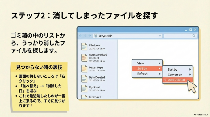 ステップ2：消してしまったファイルを探す