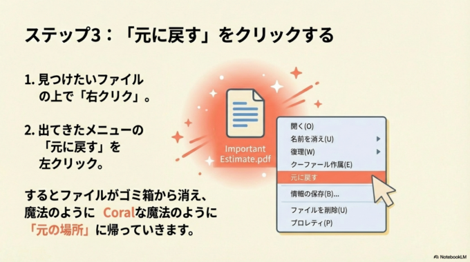 ステップ3：「元に戻す」をクリックする