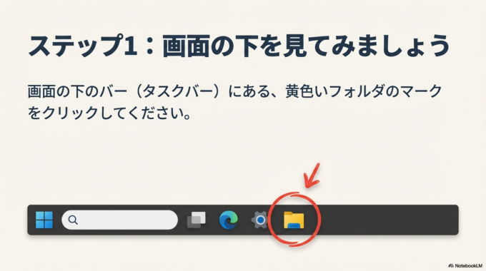ステップ1：「黄色いフォルダ」のマークをクリック