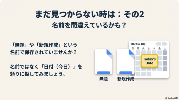 「無題」や「新規作成」という名前で保存されているかも