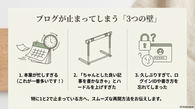 更新が止まってしまう原因は、だいたいこの3つです
