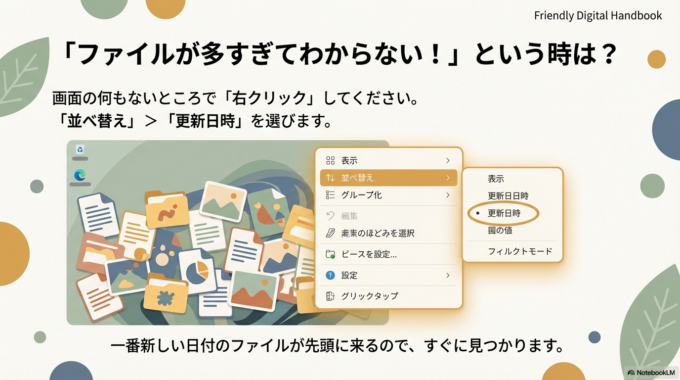 「並べ替え」→「更新日時」