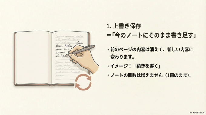 【ケースA】続きから作業をする時(上書き保存)