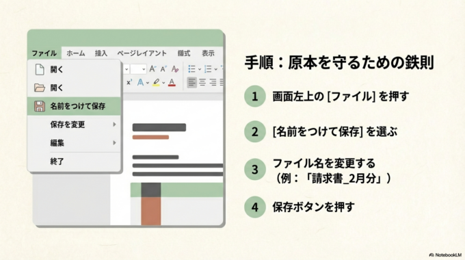 日付や宛名を変える時は、まず最初に名前をつけて保存