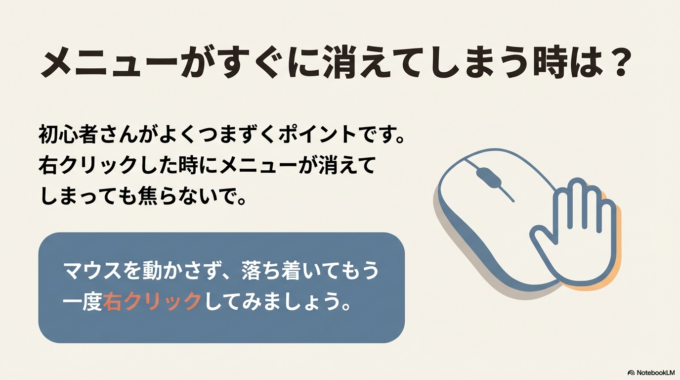 メニューがすぐに消えてしまうとき