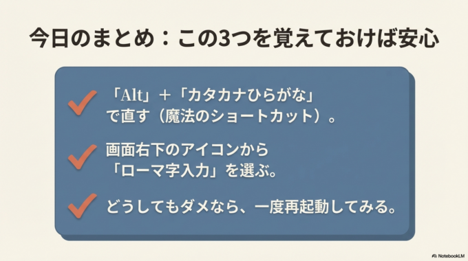 この3つを覚えておけば、次からは「お、また手元が滑ったな」と余裕を持って対処できるはず