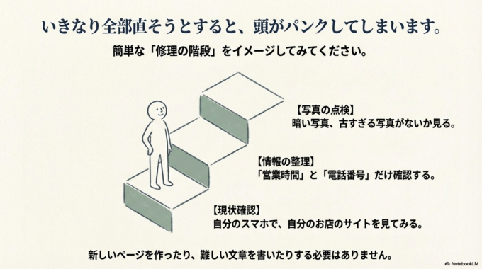 まずは、この3つに当てはまっていないか確認するだけでOKです。 難しい分析は、今はここまでで大丈夫です。