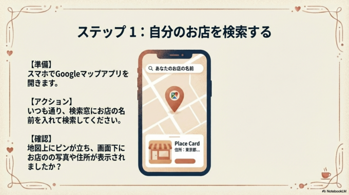 自分のお店を検索して表示させる
