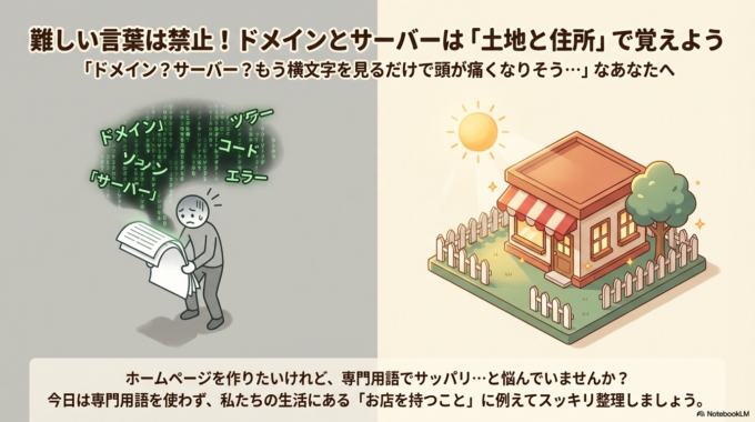 難しい言葉は禁止!ドメインとサーバーは「土地と住所」で覚えよう