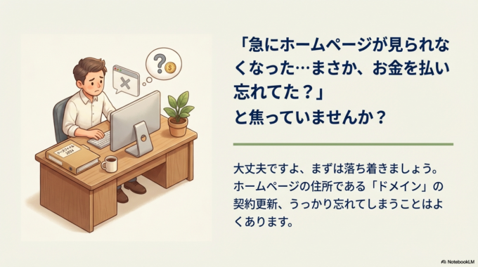 ホームページの住所である「ドメイン」の契約更新、うっかり忘れてしまうことってありますよね。 