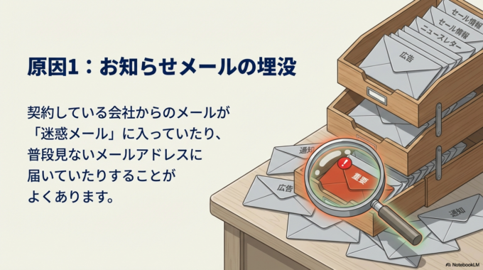 一つ目は、お知らせメールの埋没です。 