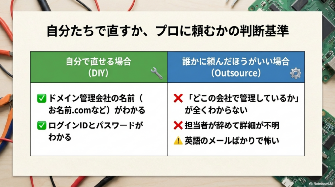 自分たちで直すか、プロに頼むかの判断基準