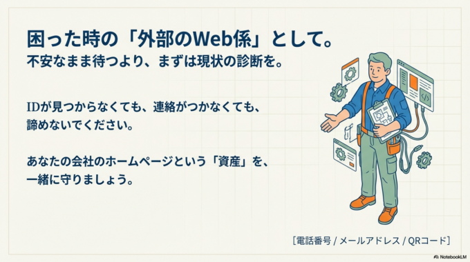「担当者と連絡がつかなくなったから、ちょっと見てほしい」という相談は、実はとても多いんです。