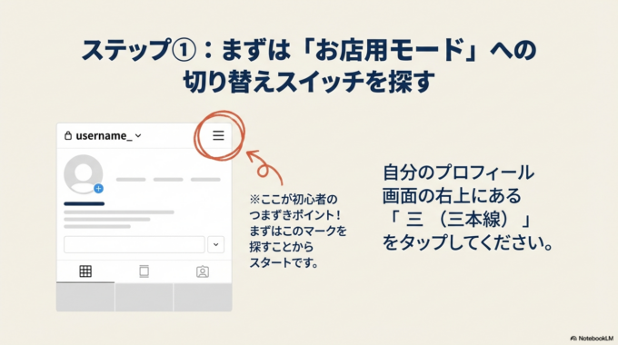 まずは「お店用モード」に切り替え(プロアカウント)
