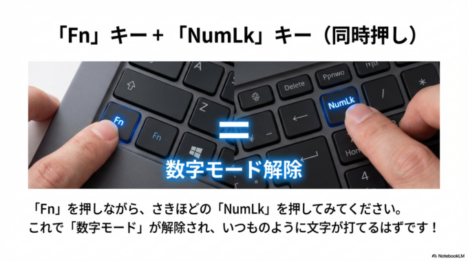 「Fn」キー + 「NumLk」キー (同時押し)
