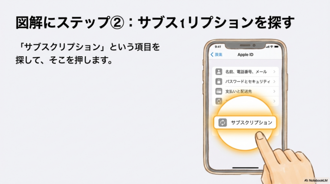 「サブスクリプション」という項目を探して
