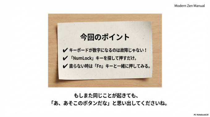 「NumLock(ナムロック)」キーを探して押すだけ。