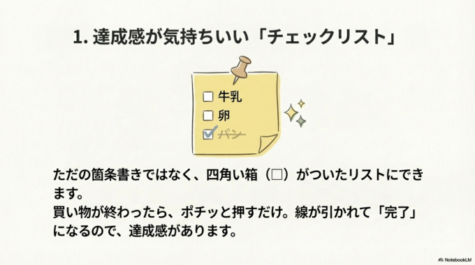 四角い箱（□）がついたリストにできます。