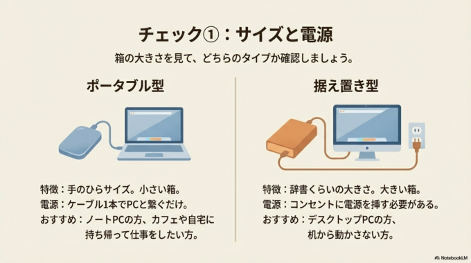 ステップ①：サイズを決める（コンセントが必要かどうか）