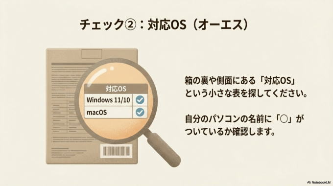 ステップ②：対応OS（オーエス）を見る