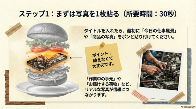 ステップ1：まずは写真を1枚貼る（30秒）