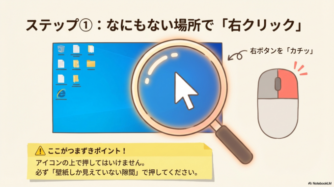 ステップ①：なにもない場所で「右クリック」