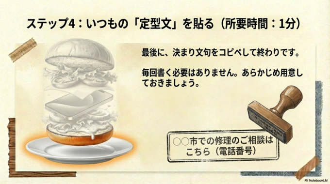 ステップ4：いつもの「定型文」を貼る（1分）